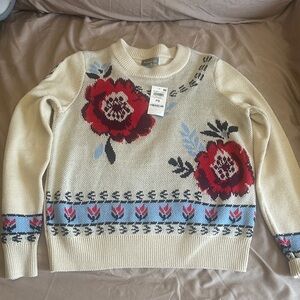 Style & Co. Cream and Red Floral Sweater